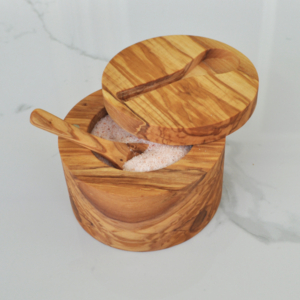 Olive Wood Salt Cellar with Inset Spoon