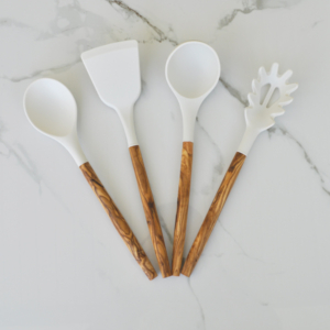 Silicone and Olive Wood Utensils - Set of 4